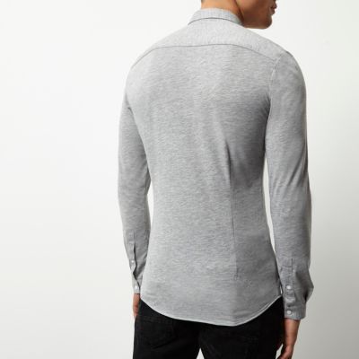 Grey marl casual muscle fit shirt